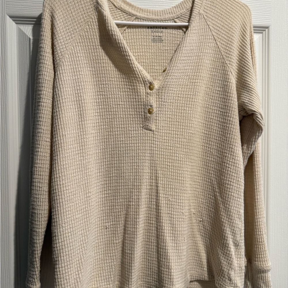 American Eagle Beige Waffle Knit Top